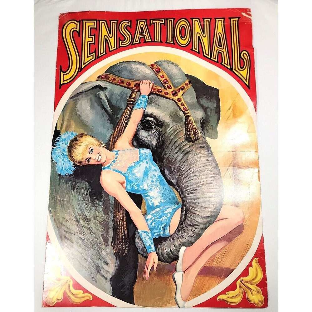 Vintage Kraft Sensational Circus Elephant Poster Thick 23.5 X 35 1970s Art